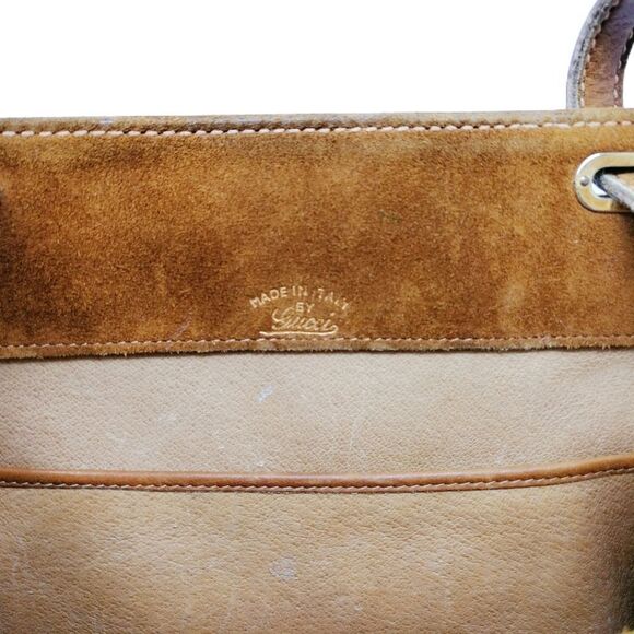 Rare Vintage Gucci Tan Suede & Cream Fur Bag with 24kt Gold Horsebit Hardware - Picture 7 of 10